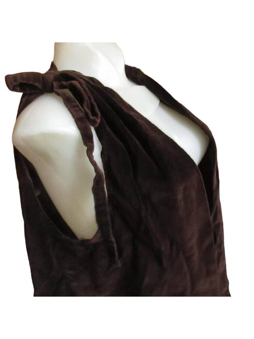 Tunic Top True Vintage 60's Brown Velvet Sleeveless Medium 1OF1 Tie Shoulders